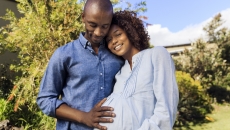 Two people happy and embracing each other