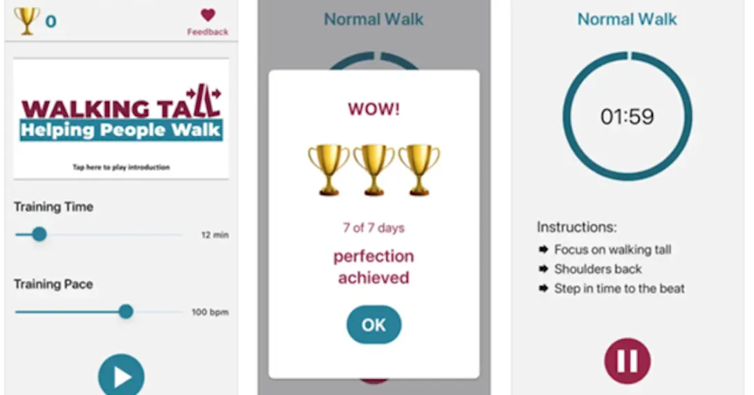 
  Screenshots of Walking Tall app 
